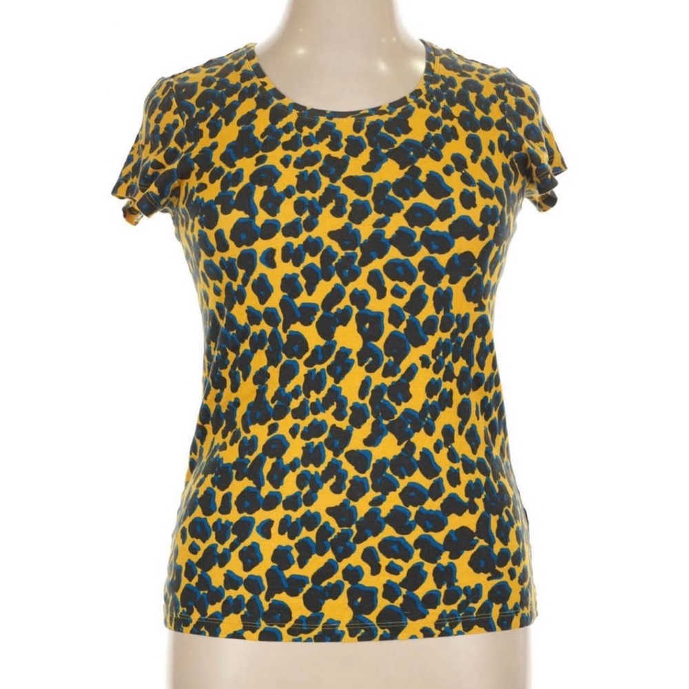 Daisy Fuentes Yellow Short Sleeve Animal Print T-Shirt Sz XL
